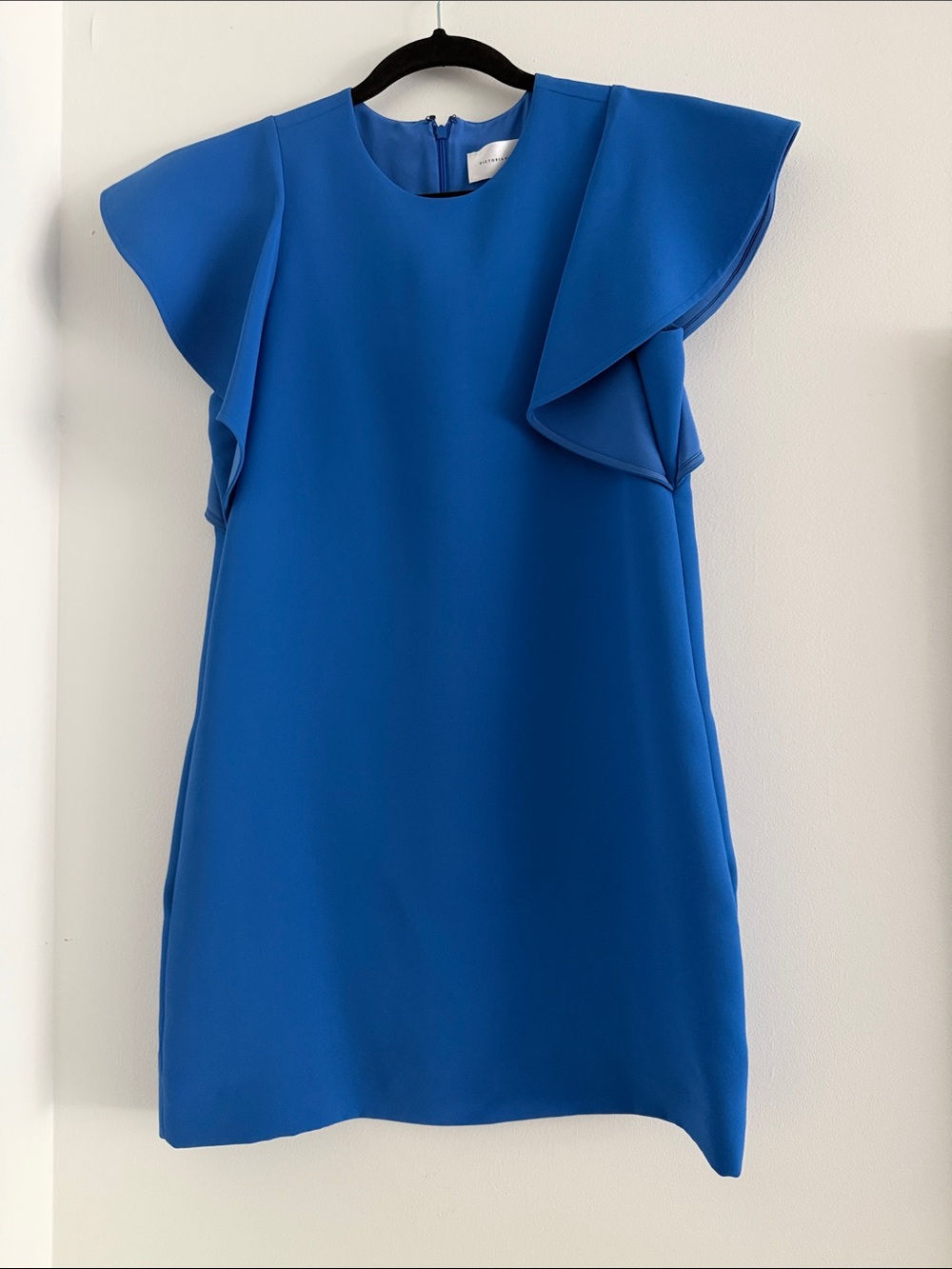 Victoria Beckham Electric Blue Ruffle Sleeve Shift Dress